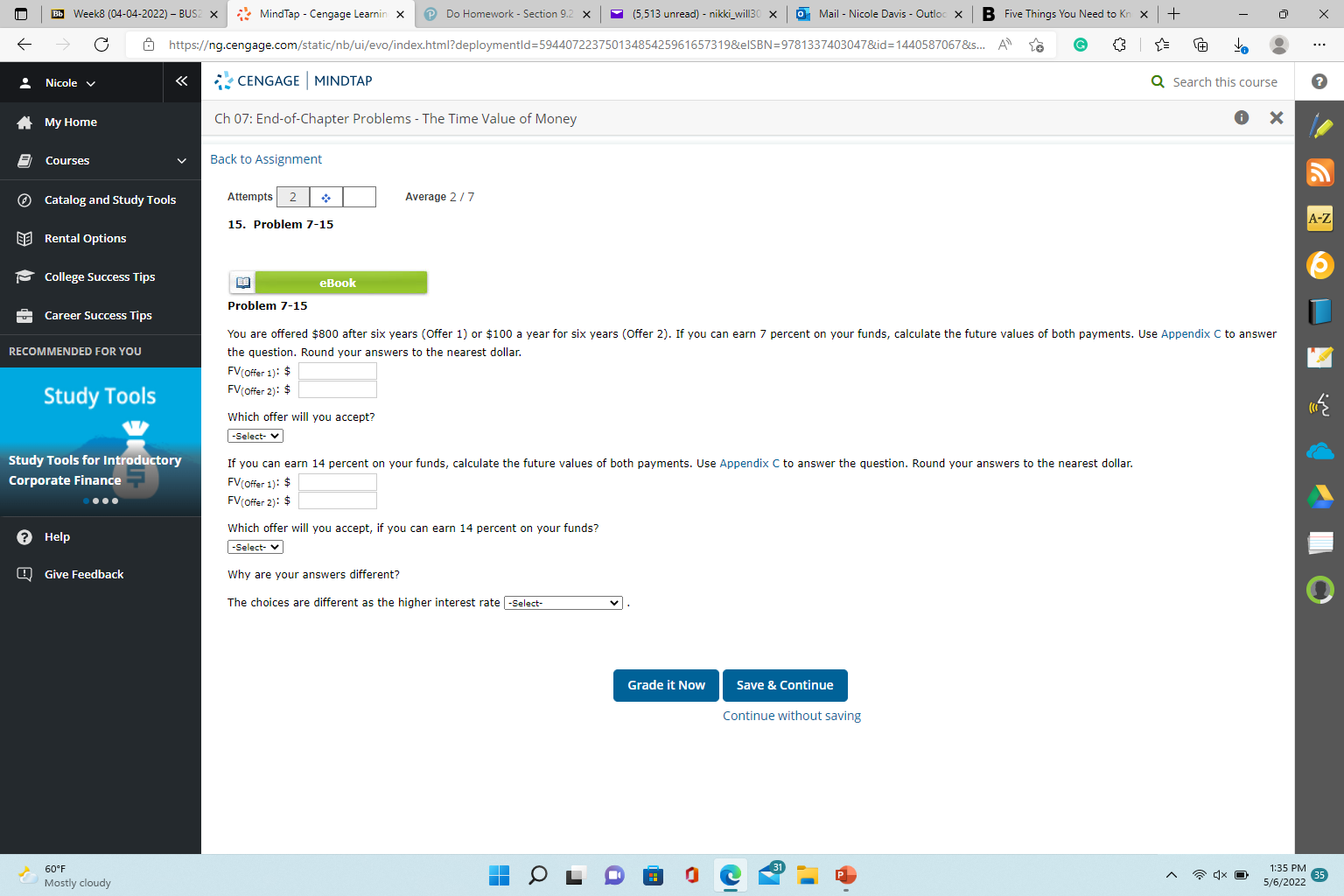 Bb Weeks (04-04-2022) - BUS2 x MindTap - Cengage