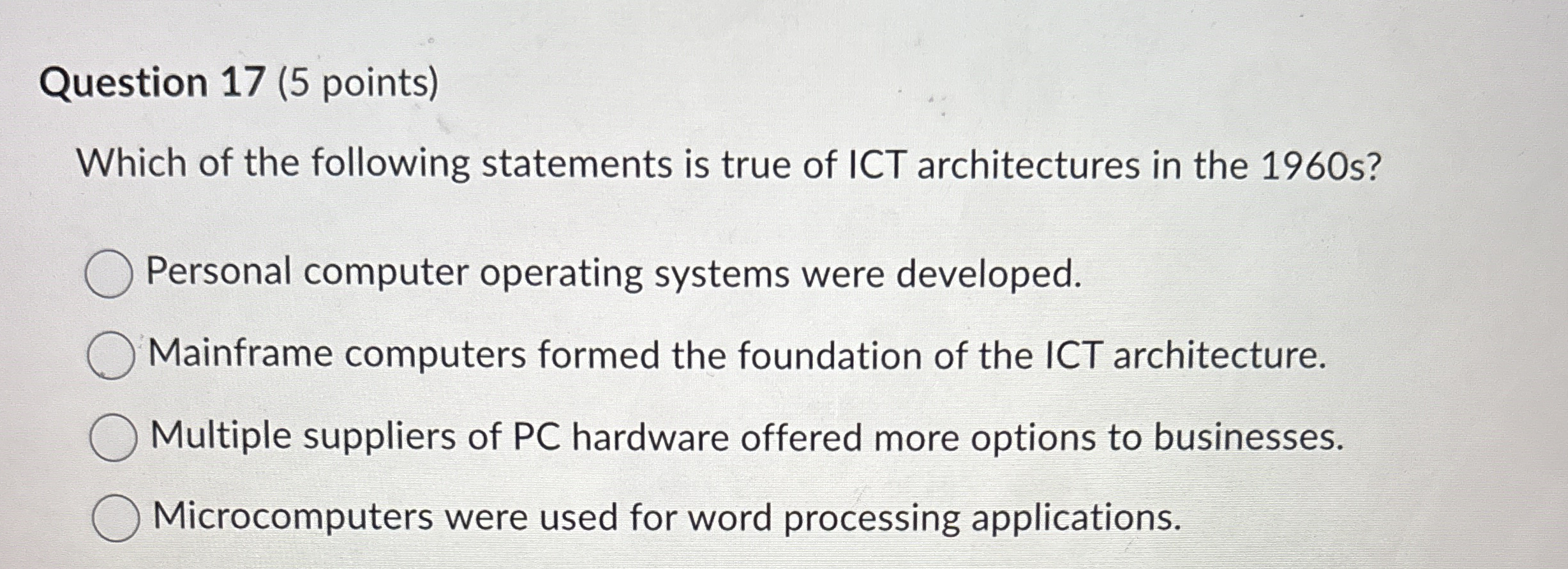 Question 1 7 ( 5 points ) Which of the following