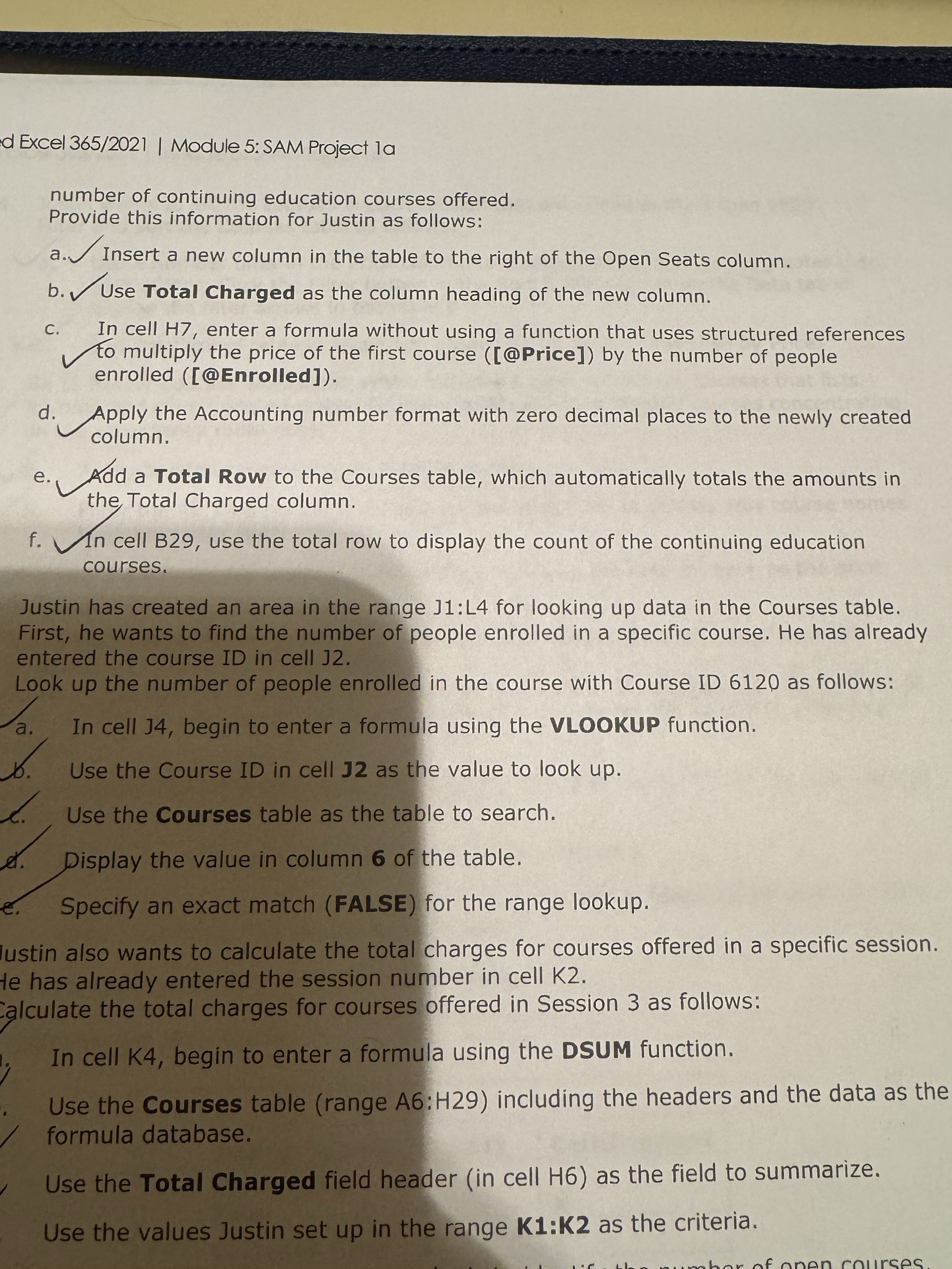 Steps for d Excel 3 6 5 / 2 0 2 1 Module 5 : SAM