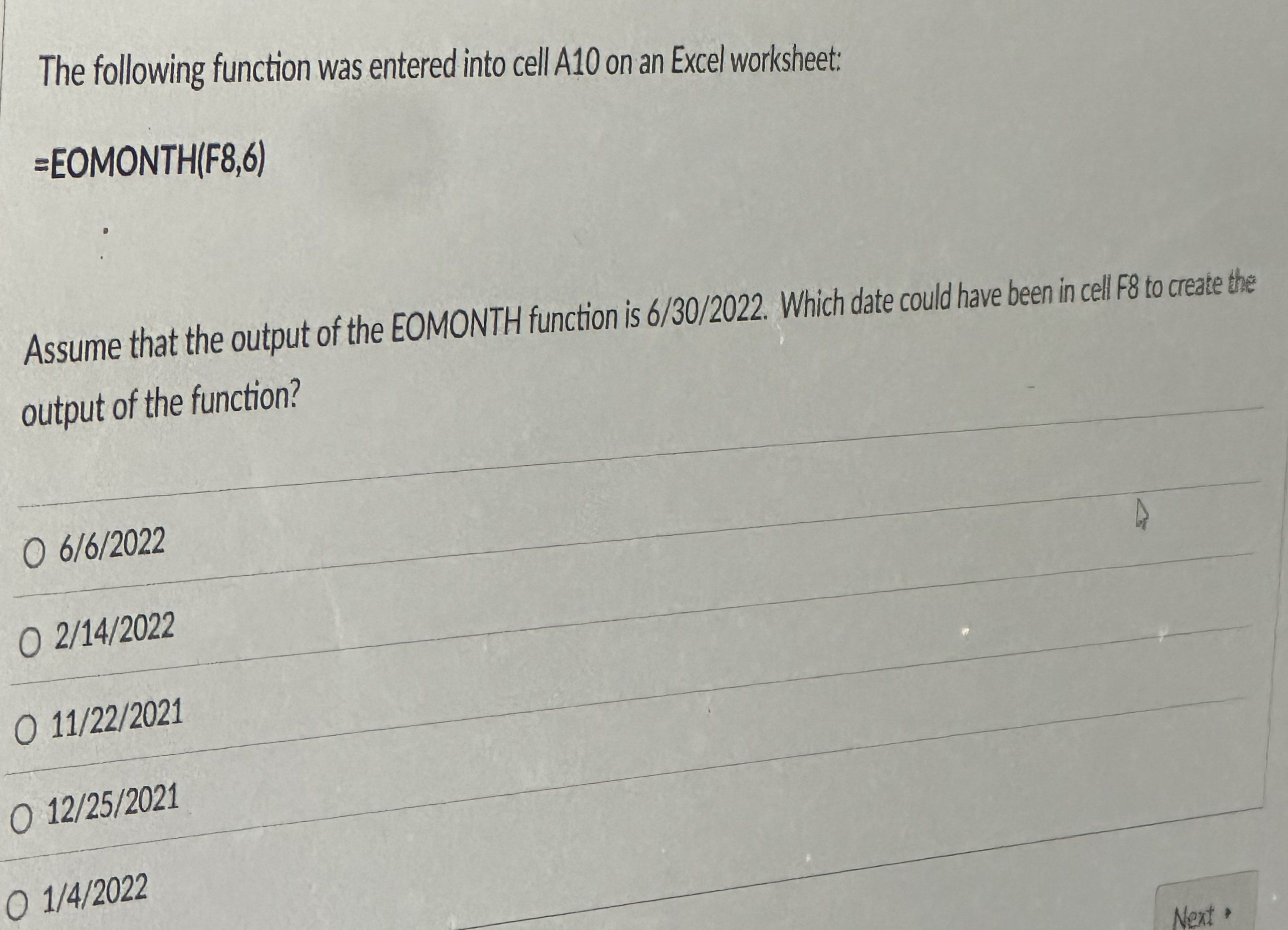 The following function was entered into cell A 1
