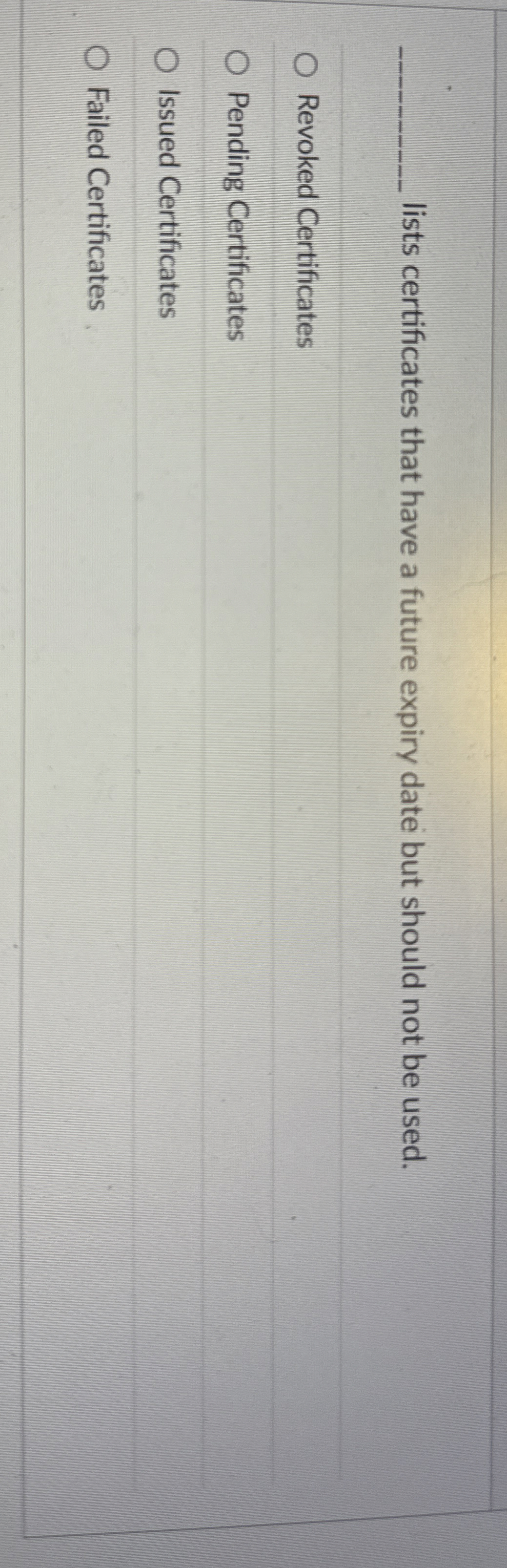 lists certificates that have a future expiry date