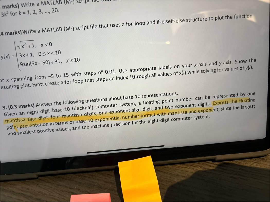 marks ) Write a MATLAB 3 k 2 for k = 1 , 2 , 3 ,