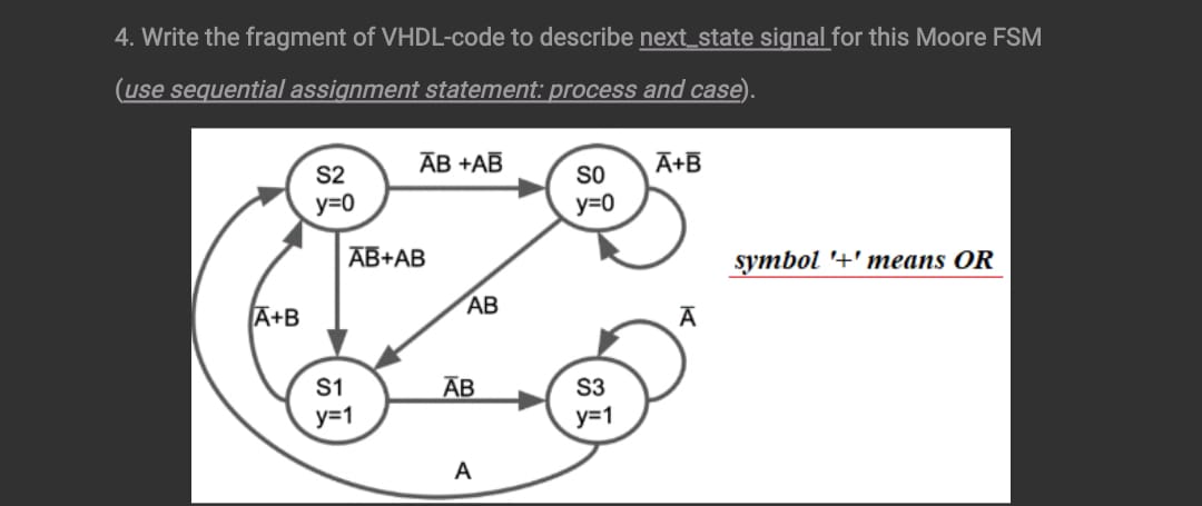 4 . Write the fragment of VHDL - code to describe