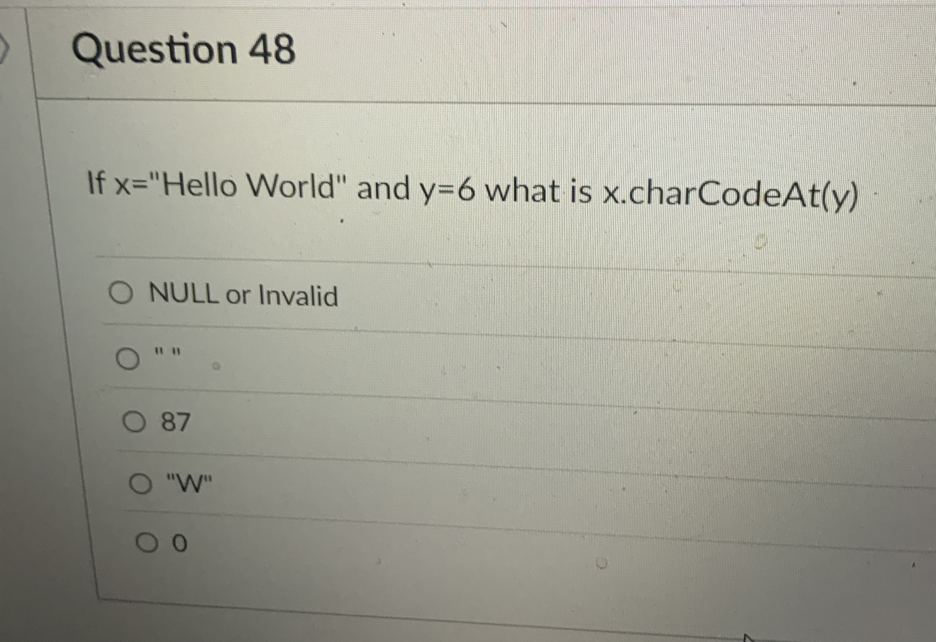 Question 4 8 If x = "Hello World" and y = 6 what