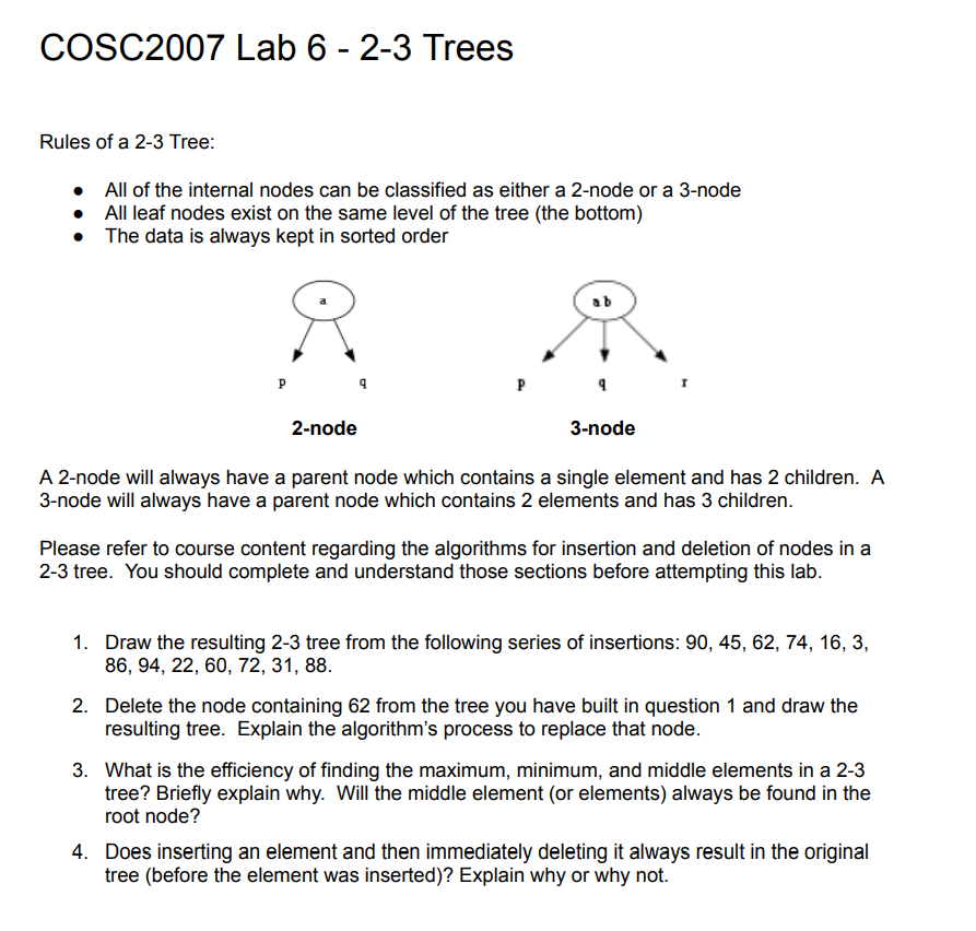 COSC 2 0 0 7 Lab 6 - 2 - 3 Trees Rules of a 2 - 3