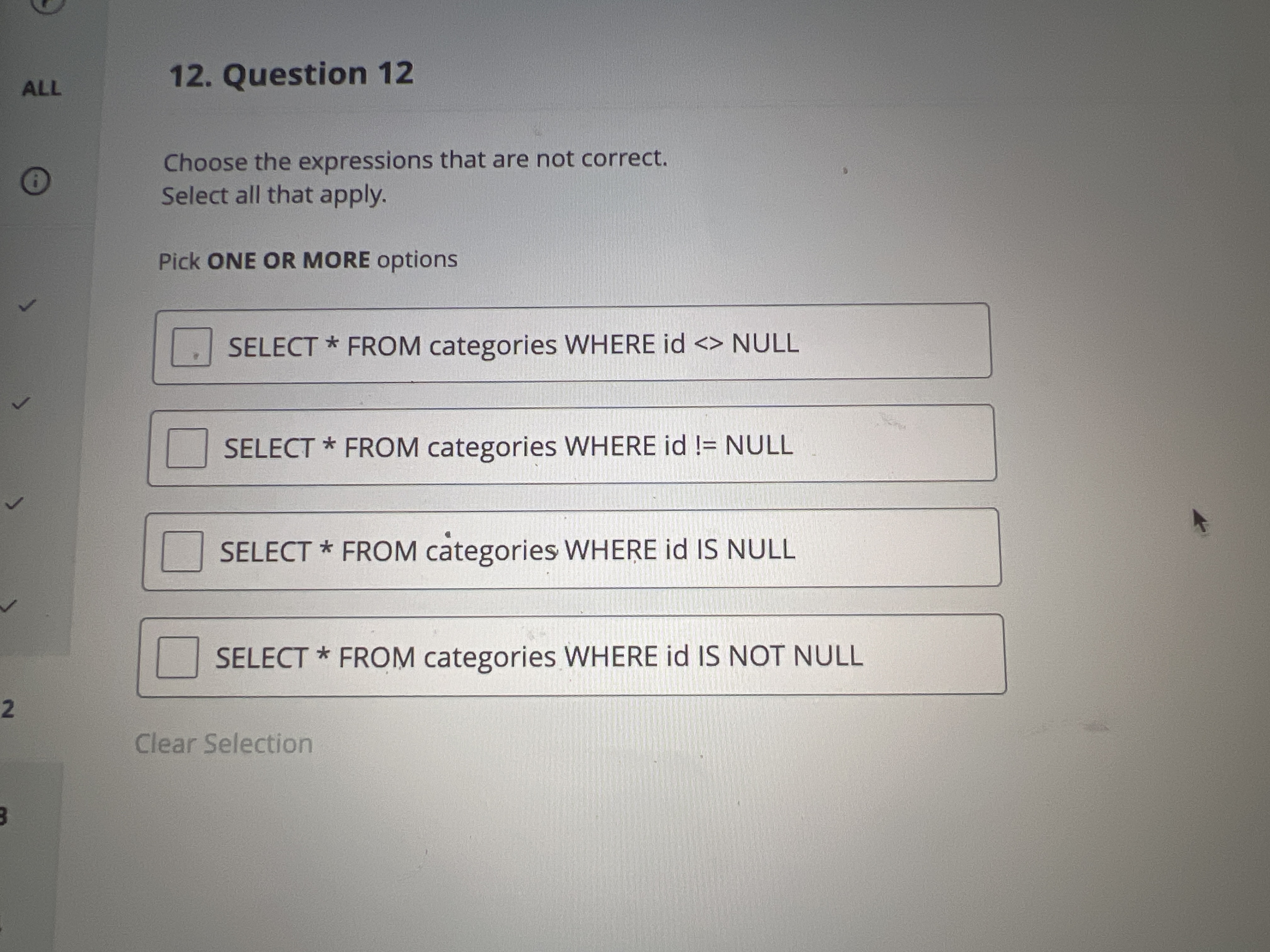 Question 1 2 Choose the expressions that are not
