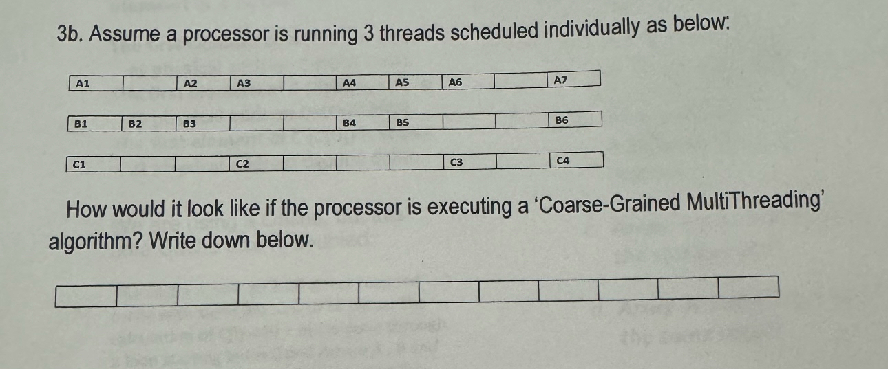 3 b . Assume a processor is running 3 threads
