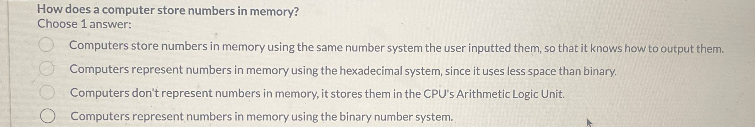 How does a computer store numbers in memory?