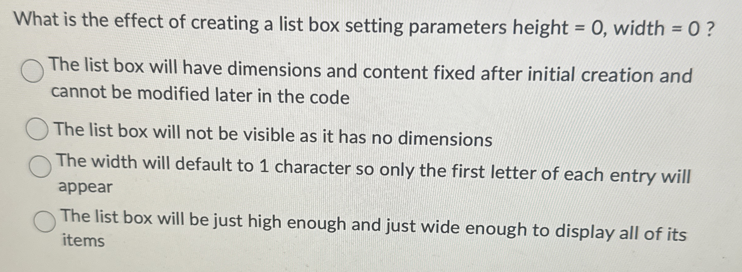 What is the effect of creating a list box setting