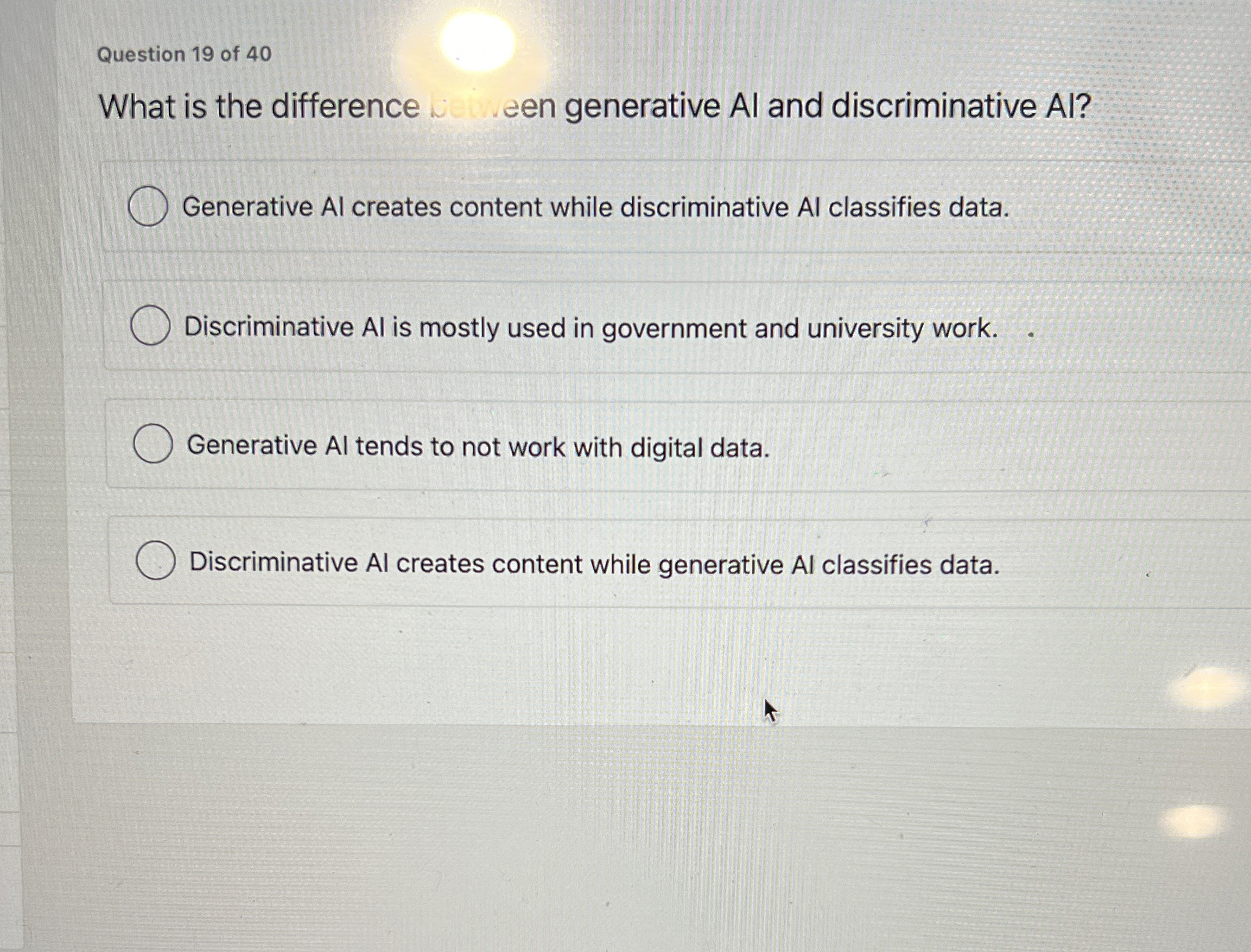 Question 1 9 of 4 0 What is the difference een