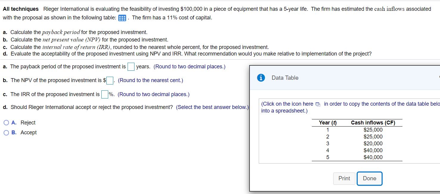NPV, with rankings Botany Bay, Inc., a maker of