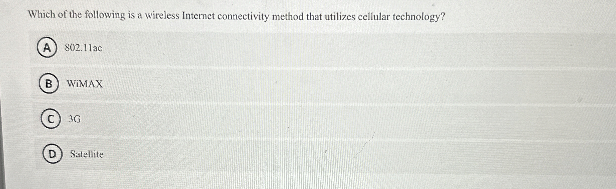 Which of the following is a wireless Internet