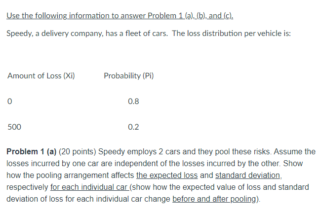 Use the following information to answer Problem 1