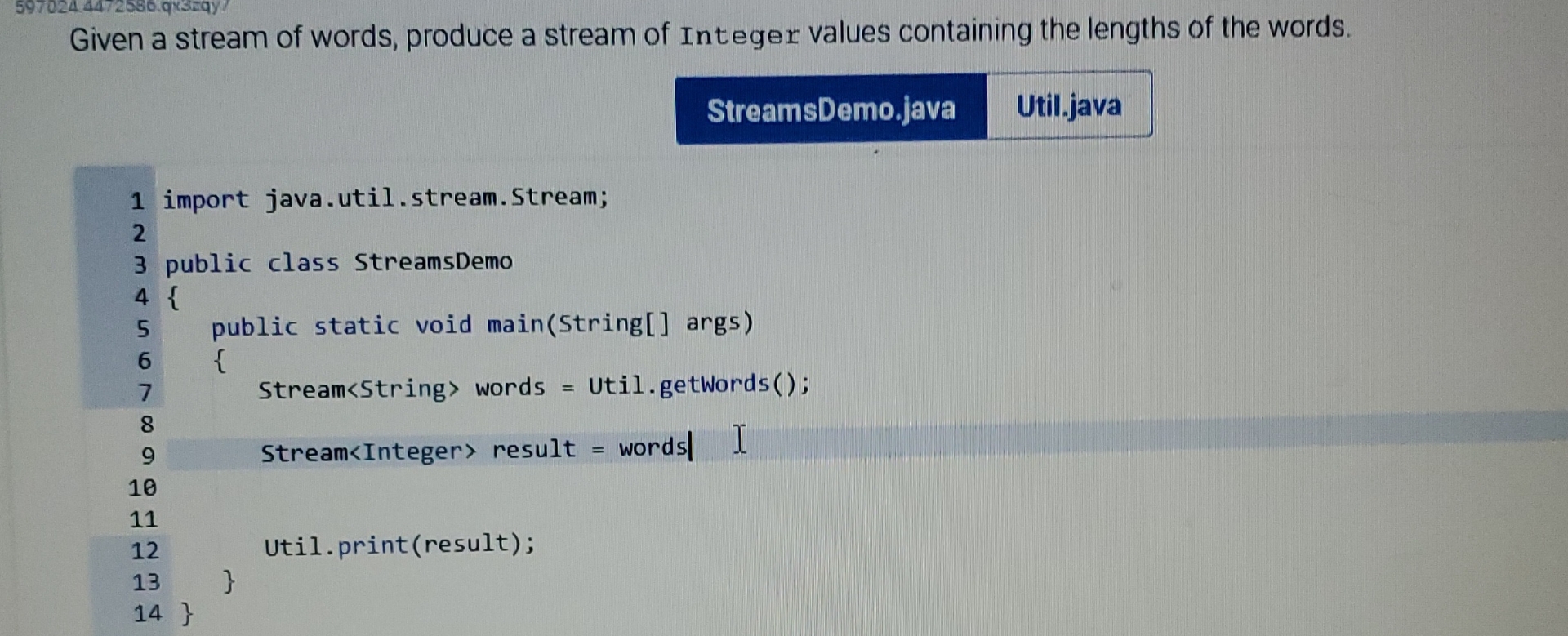 Given a stream of words, produce a stream of