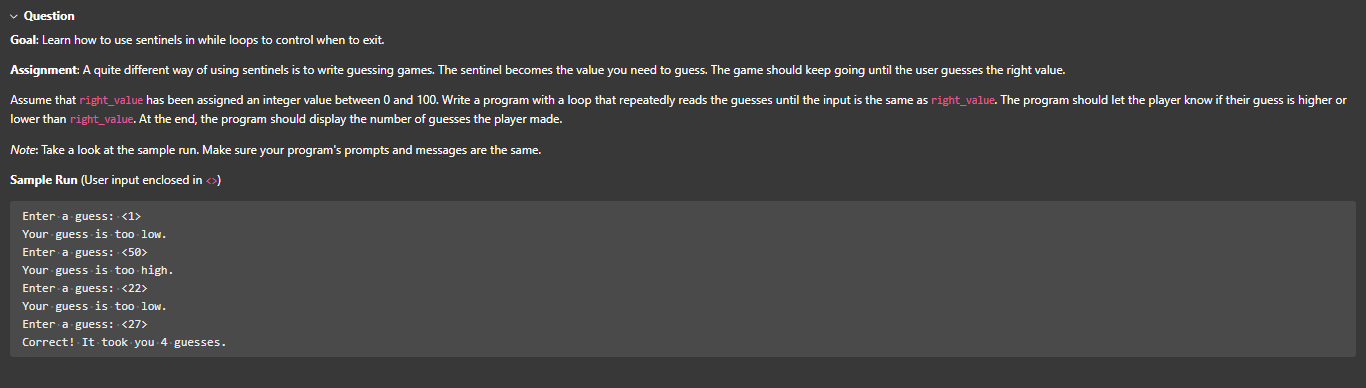 Question Goal: Learn how to use sentinels in