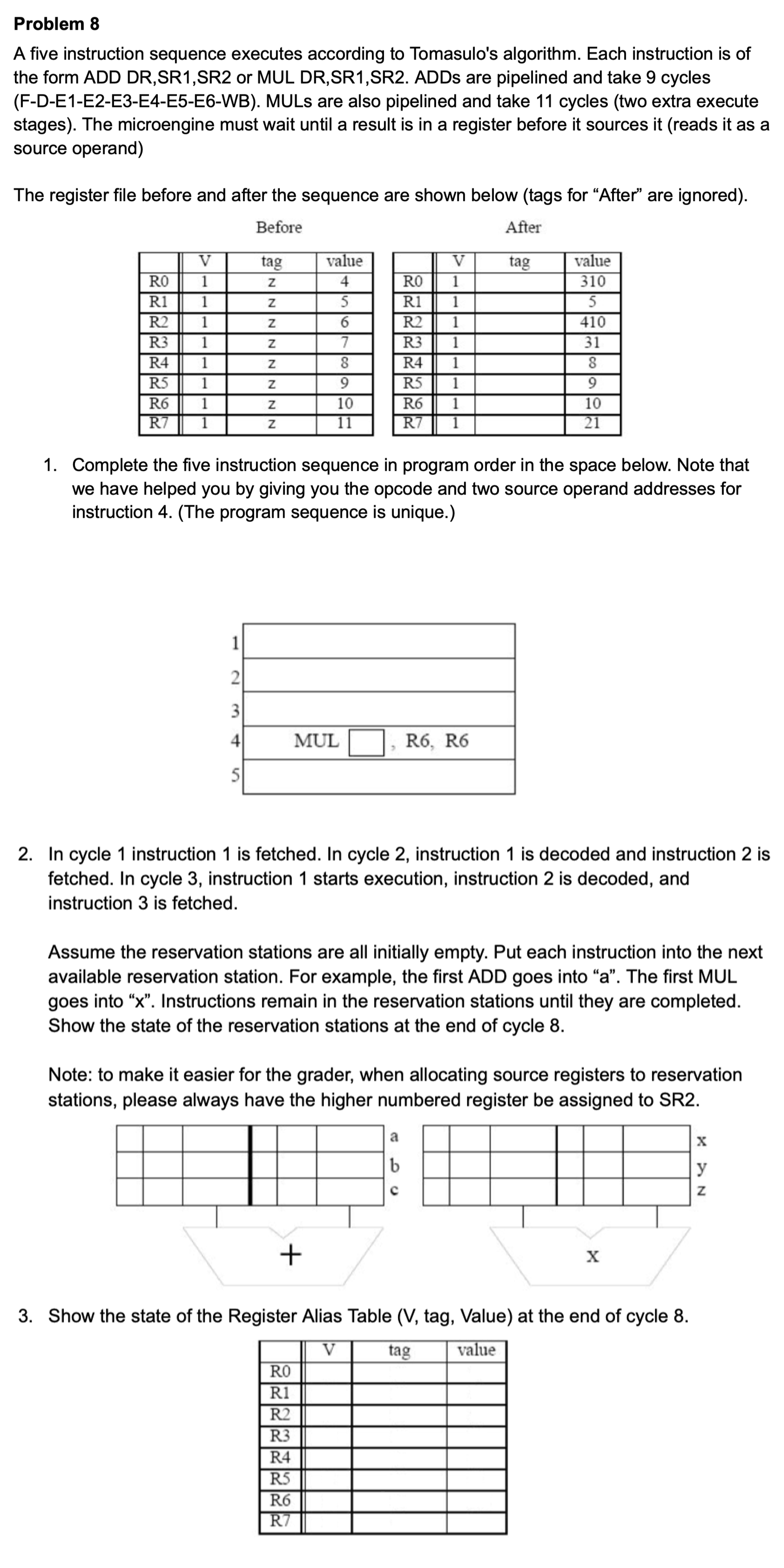 Problem 8 A five instruction sequence executes