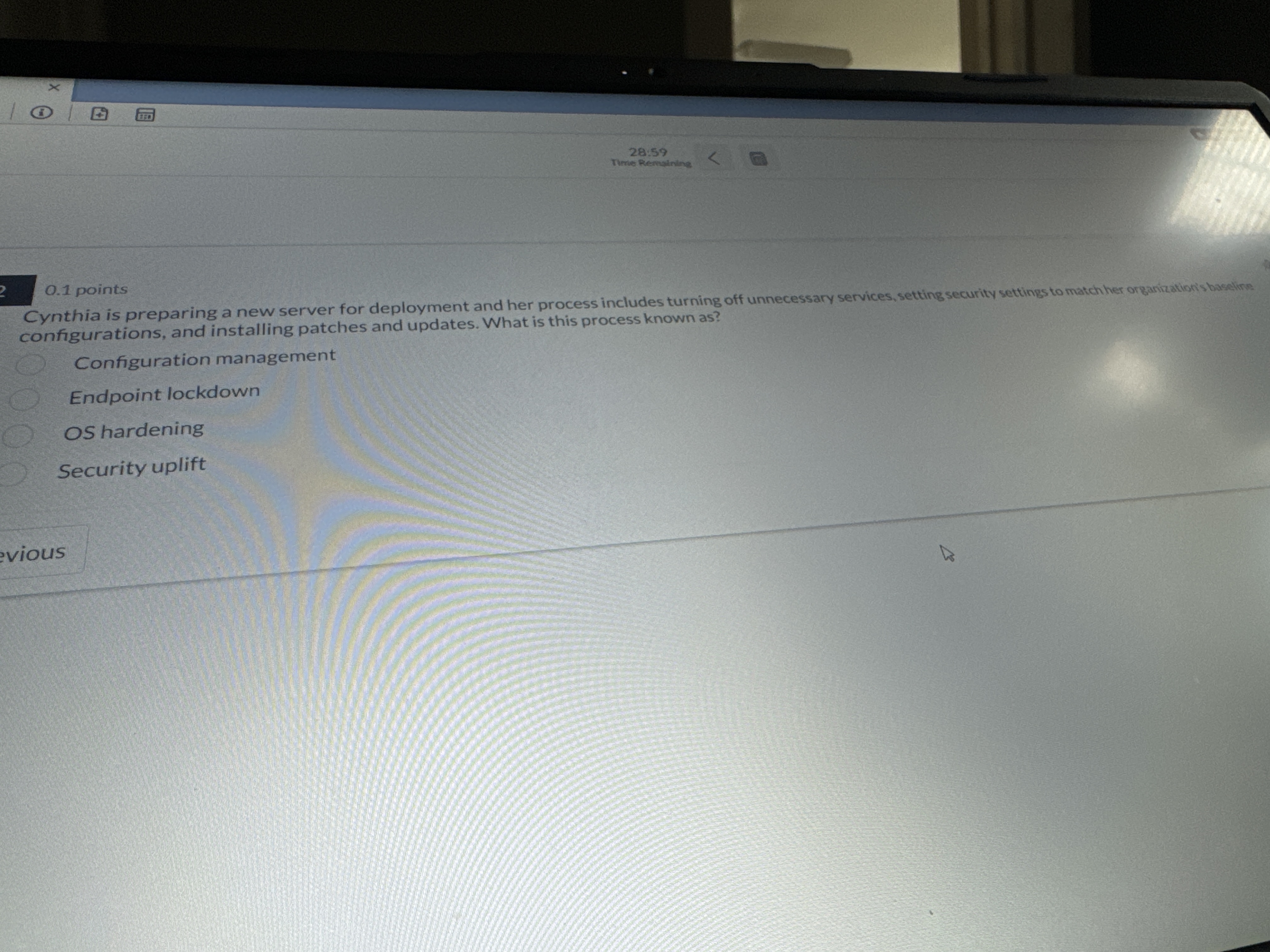 0 . 1 points Cynthia is preparing a new server