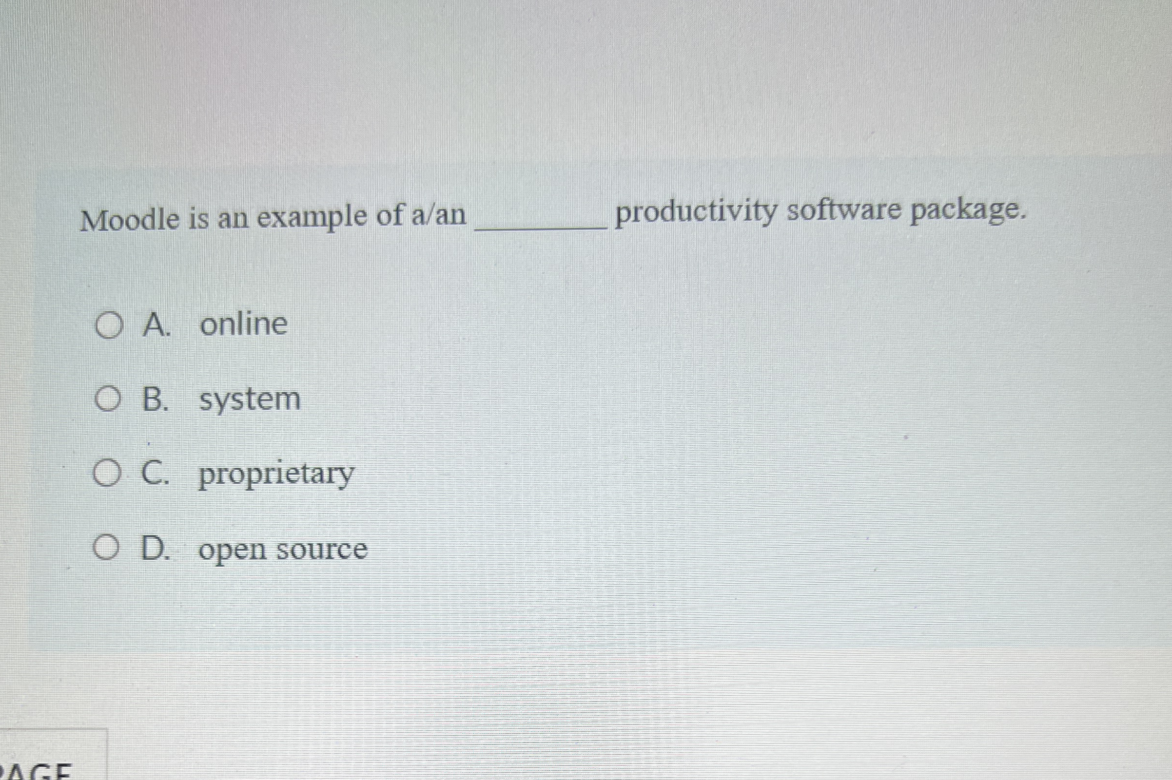 Moodle is an example of a / an productivity