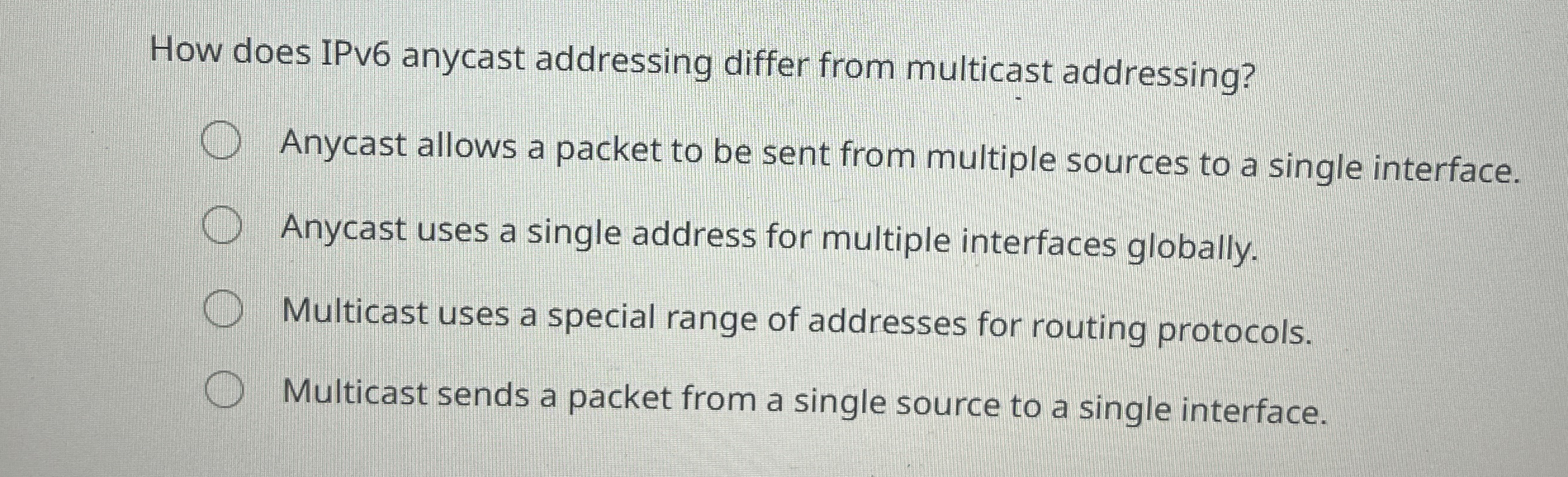 How does IPv 6 anycast addressing differ from
