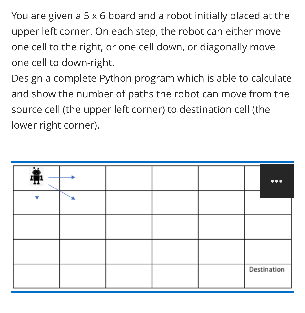 You are given a 5 6 board and a robot initially