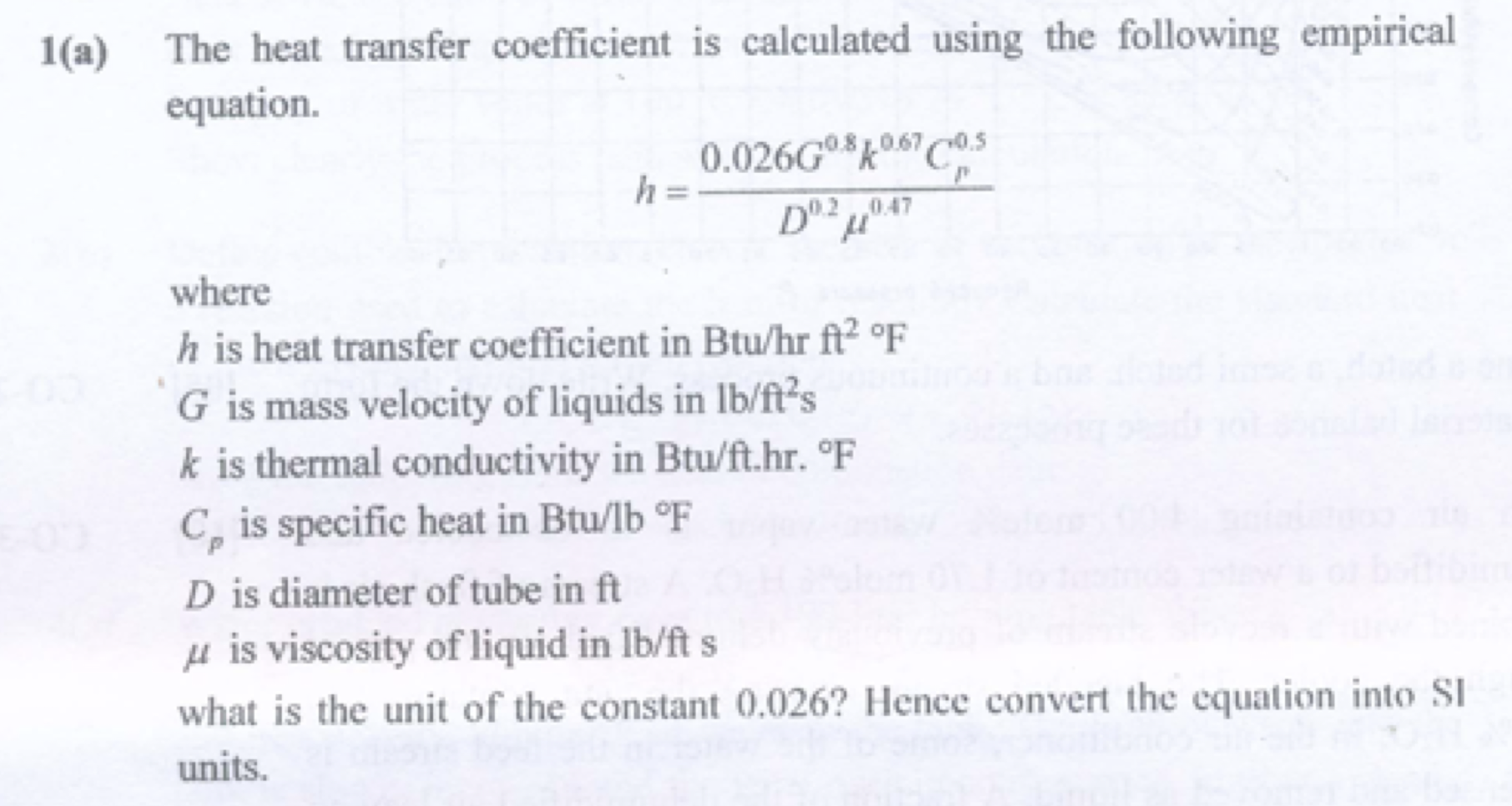 1 ( a ) The heat transfer coefficient is