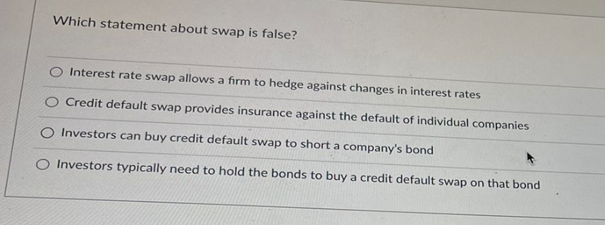 Which statement about swap is false? O Interest