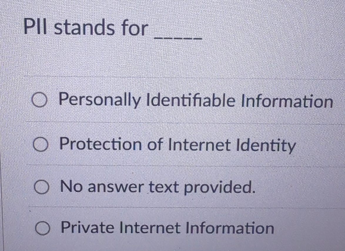 Pll stands for q , Personally Identifiable