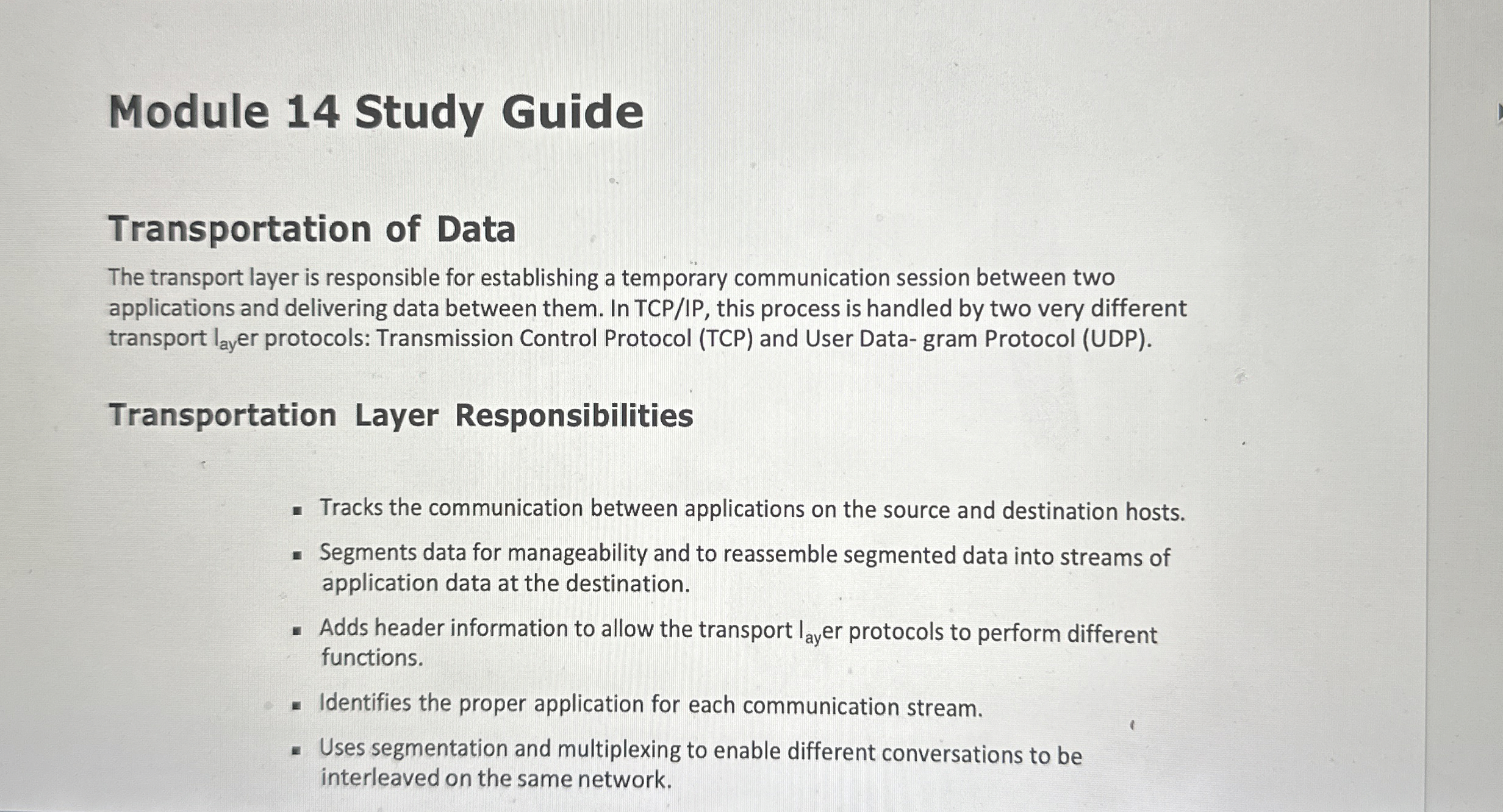 Module 1 4 Study Guide Transportation of Data The
