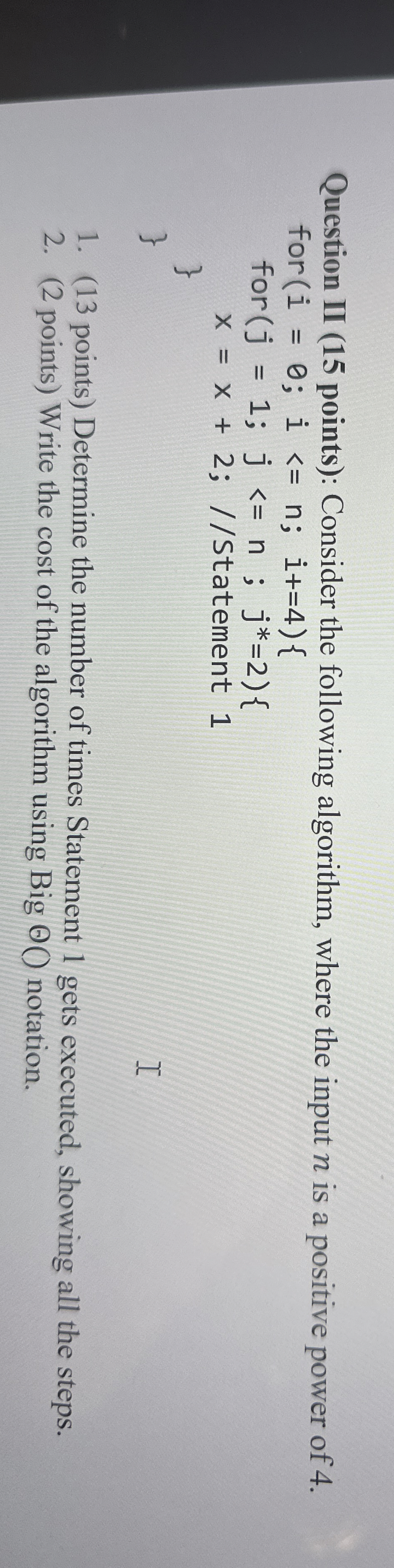 Question II ( 1 5 points ) : Consider the