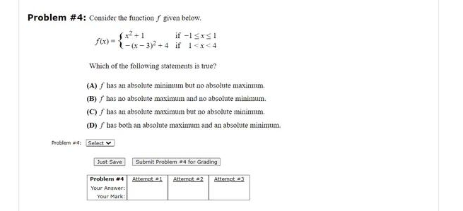 Problem # 4 : Consider the function f given