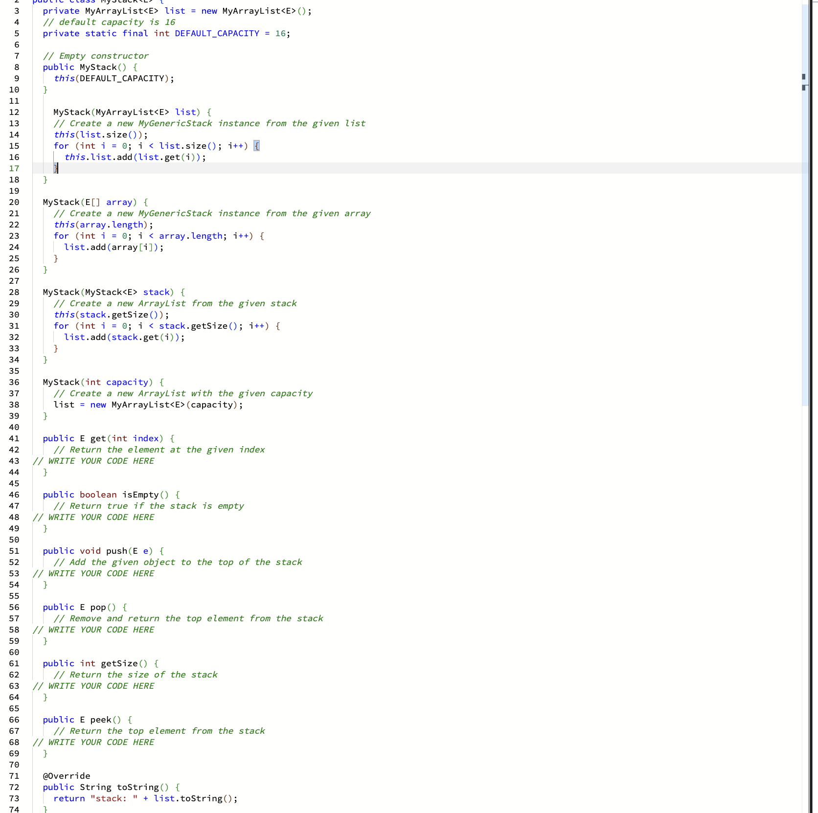 package MyImplementations; / / Implementing the