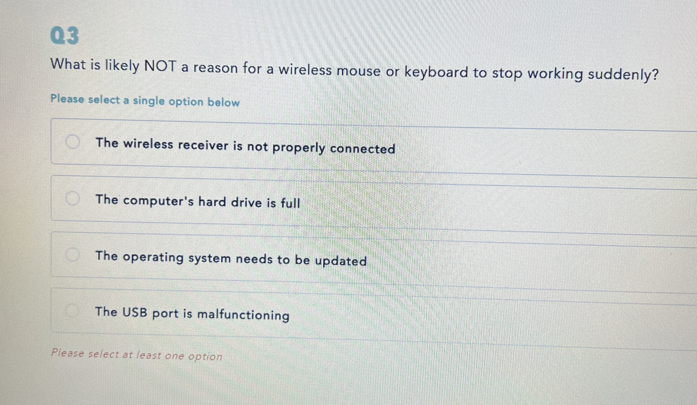 0 3 What is likely NOT a reason for a wireless