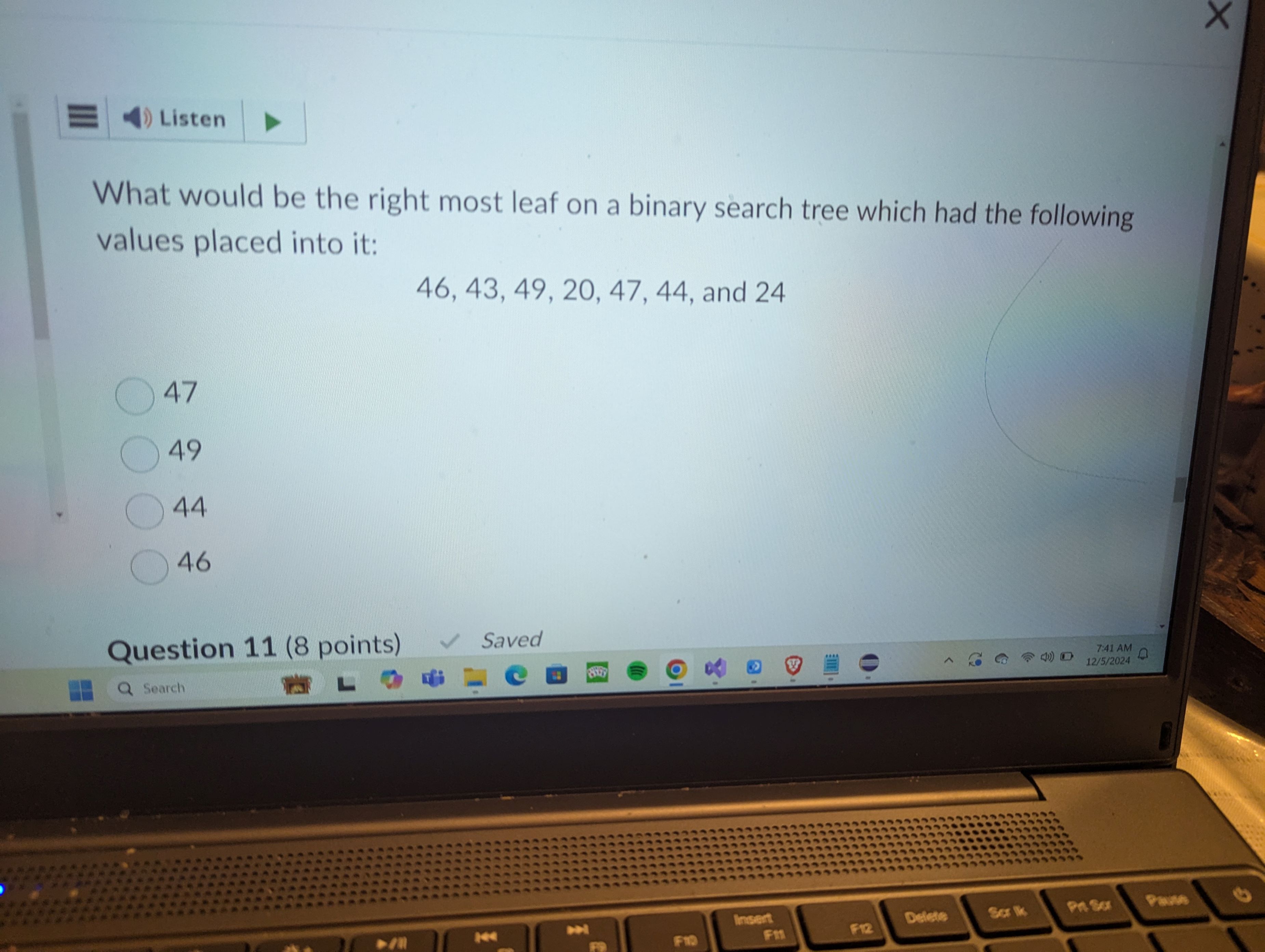 What would be the right most leaf on a binary