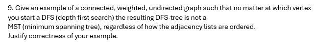 9 . Give an example of a connected, weighted,