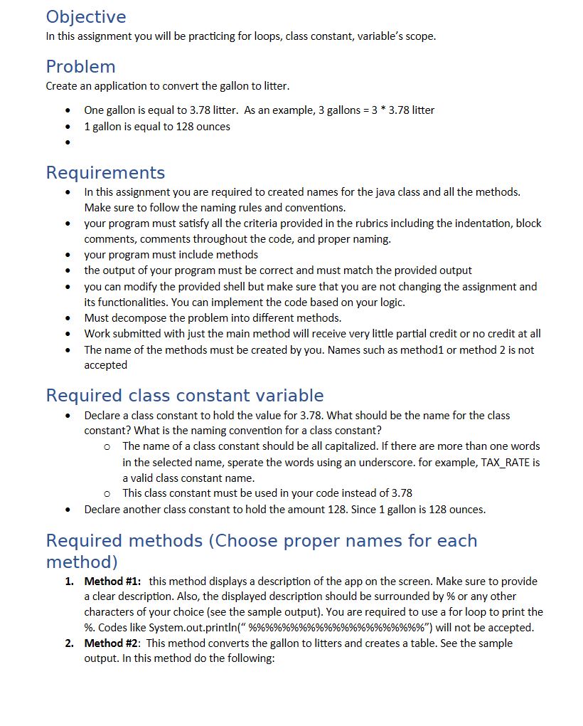 Objective a . display the column headers "Gallon"