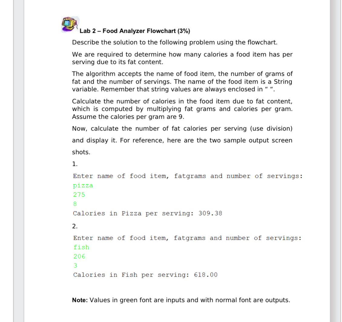 Lab 2 - Food Analyzer Flowchart ( 3 % ) Describe