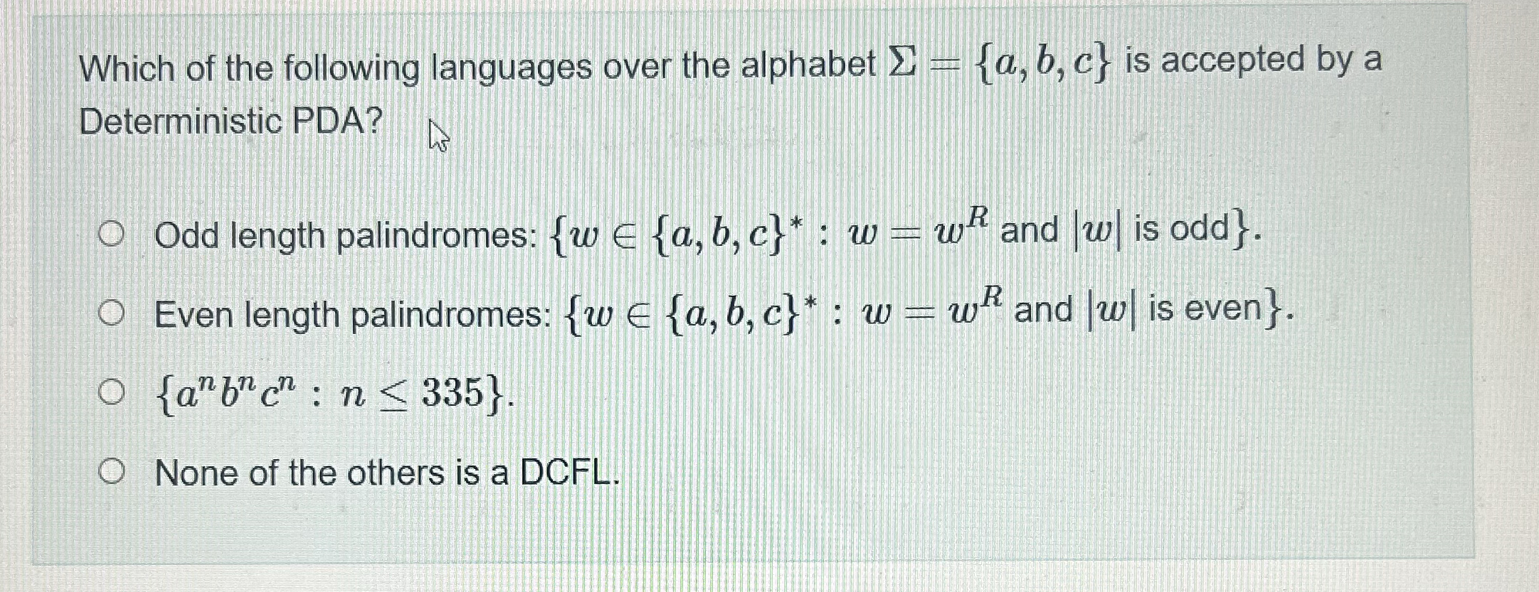 Which of the following languages over the