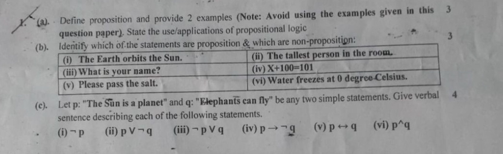 ( a ) . Define proposition and provide 2 examples