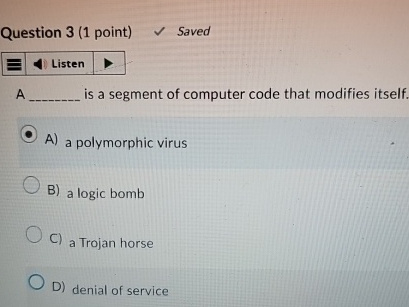Question 3 ( 1 point ) Listen A is a segment of