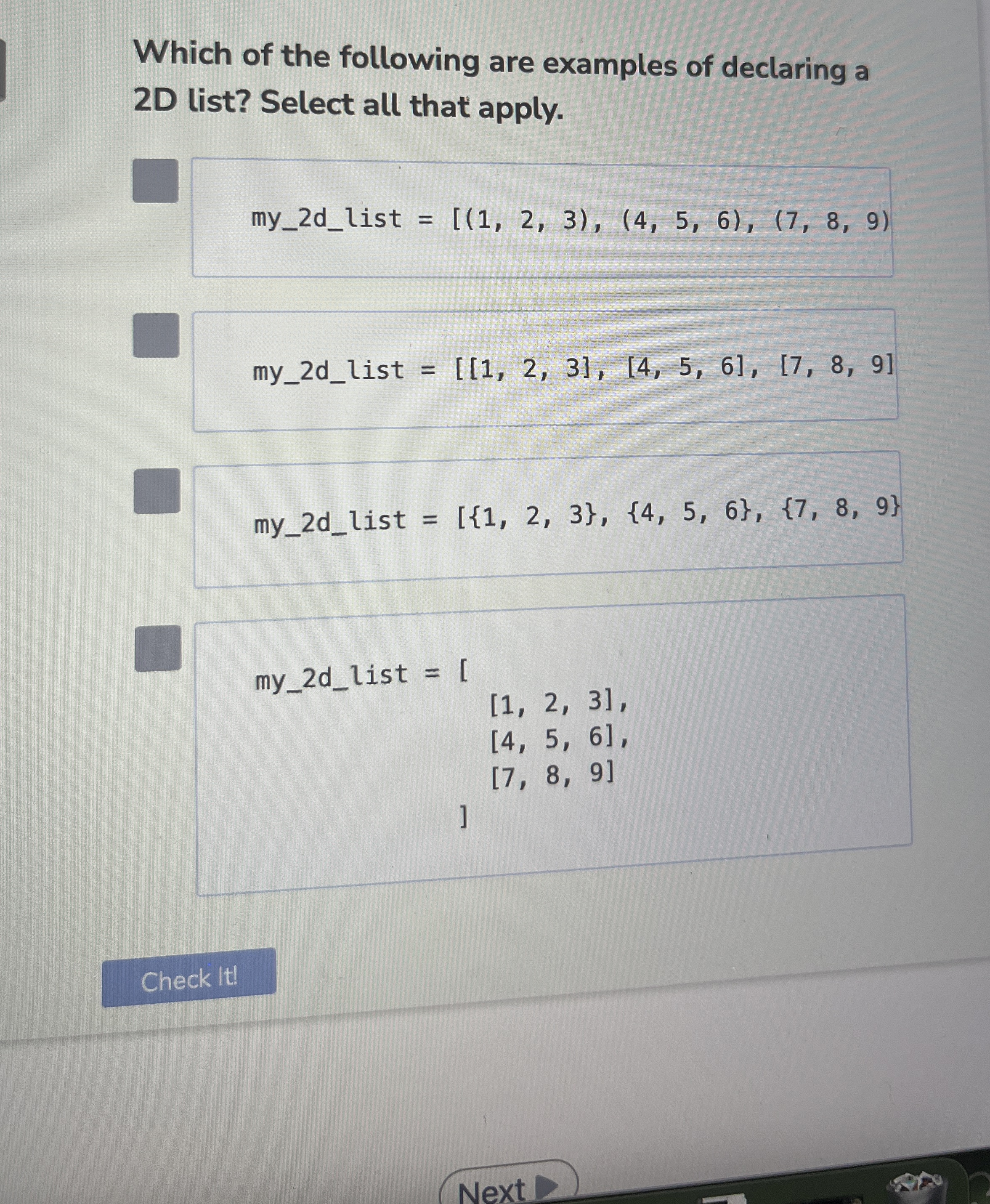 Which of the following are examples of declaring