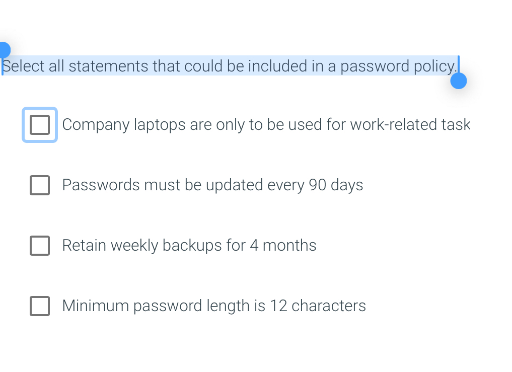 Select all statements that could be included in a
