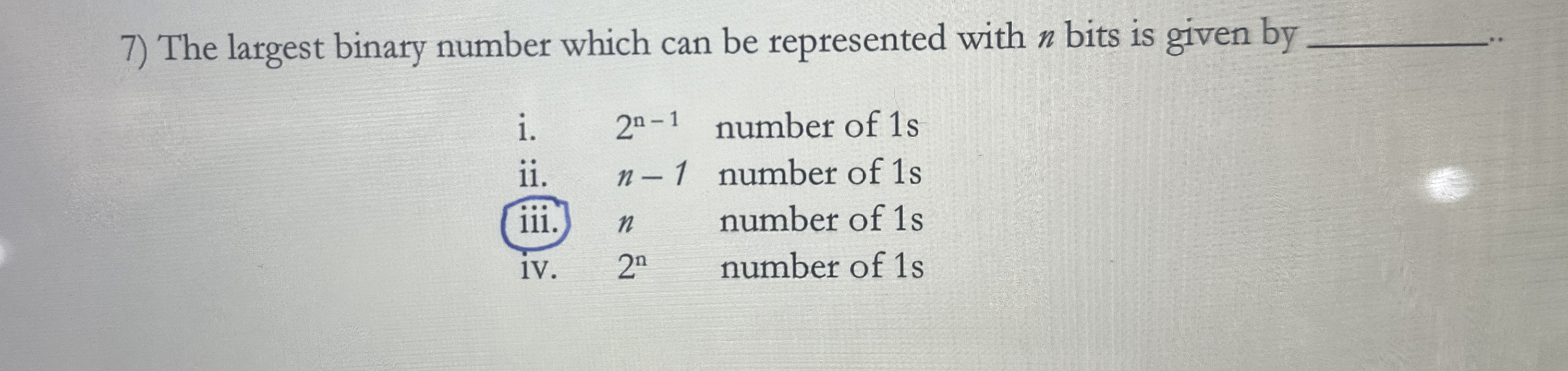 The largest binary number which can be