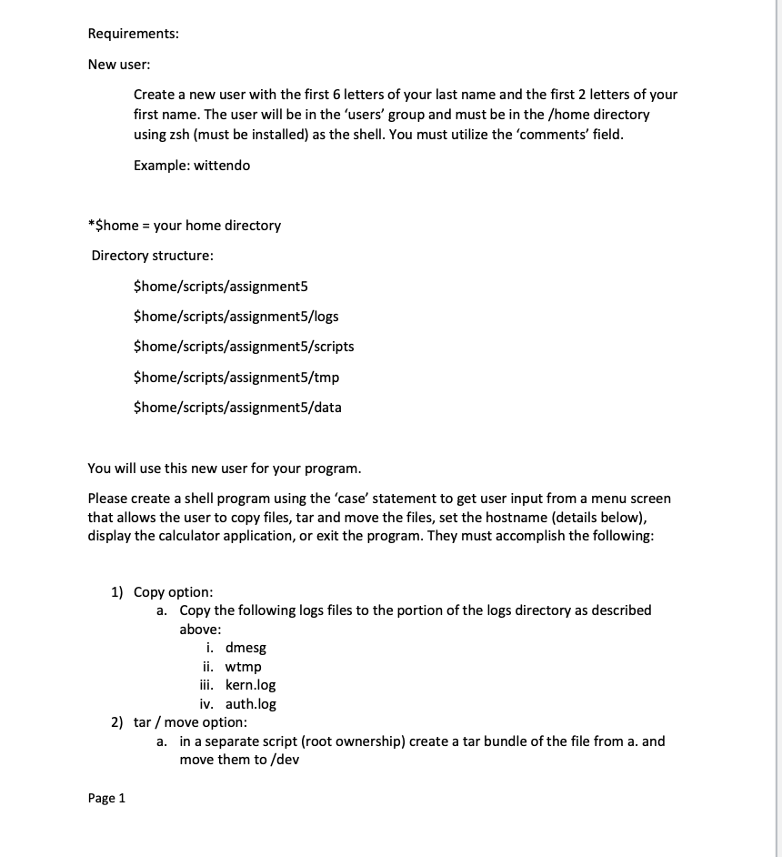 Requirements: New user: Create a new user with