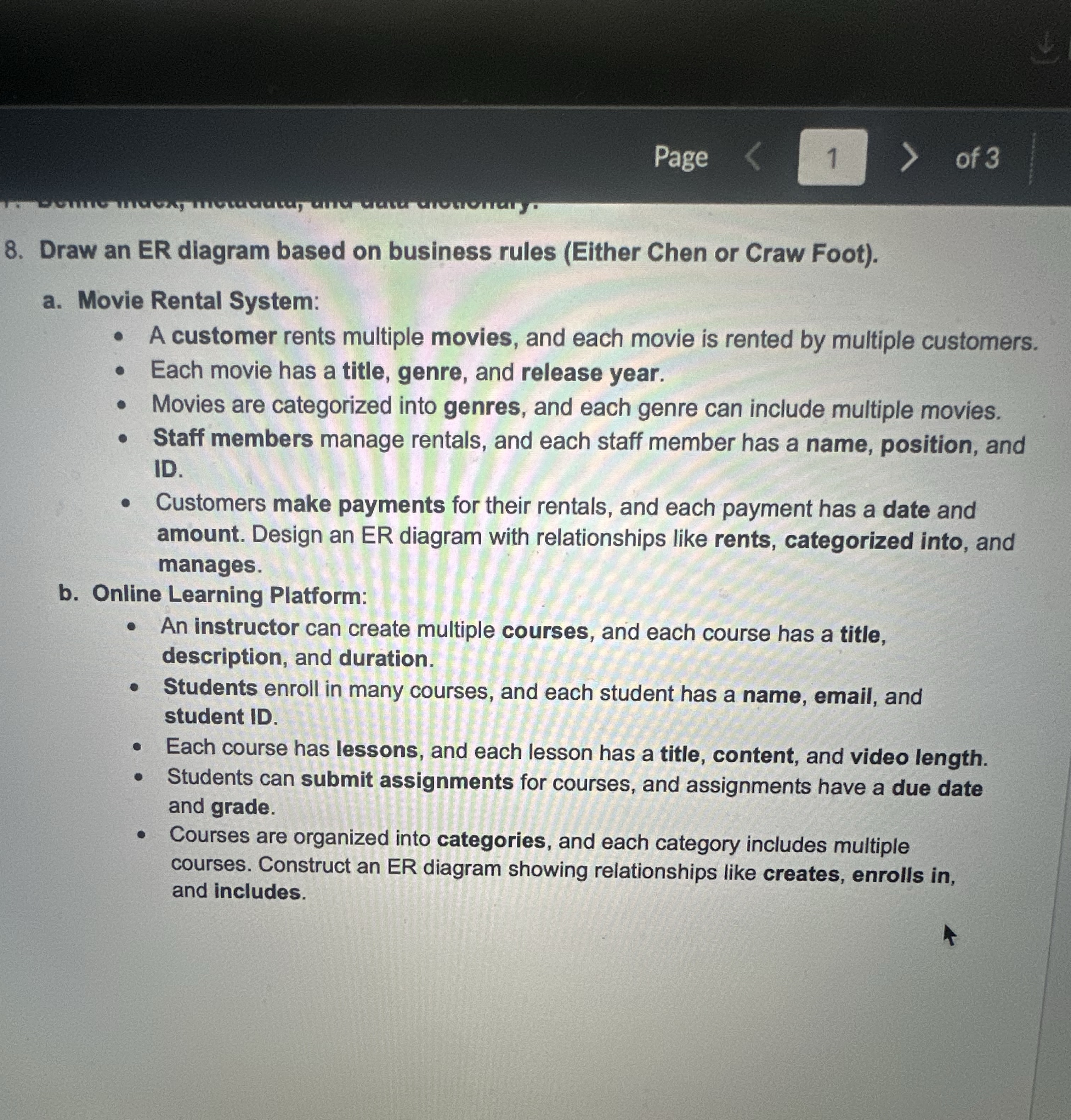 Page 1 of 3 8 . Draw an ER diagram based on