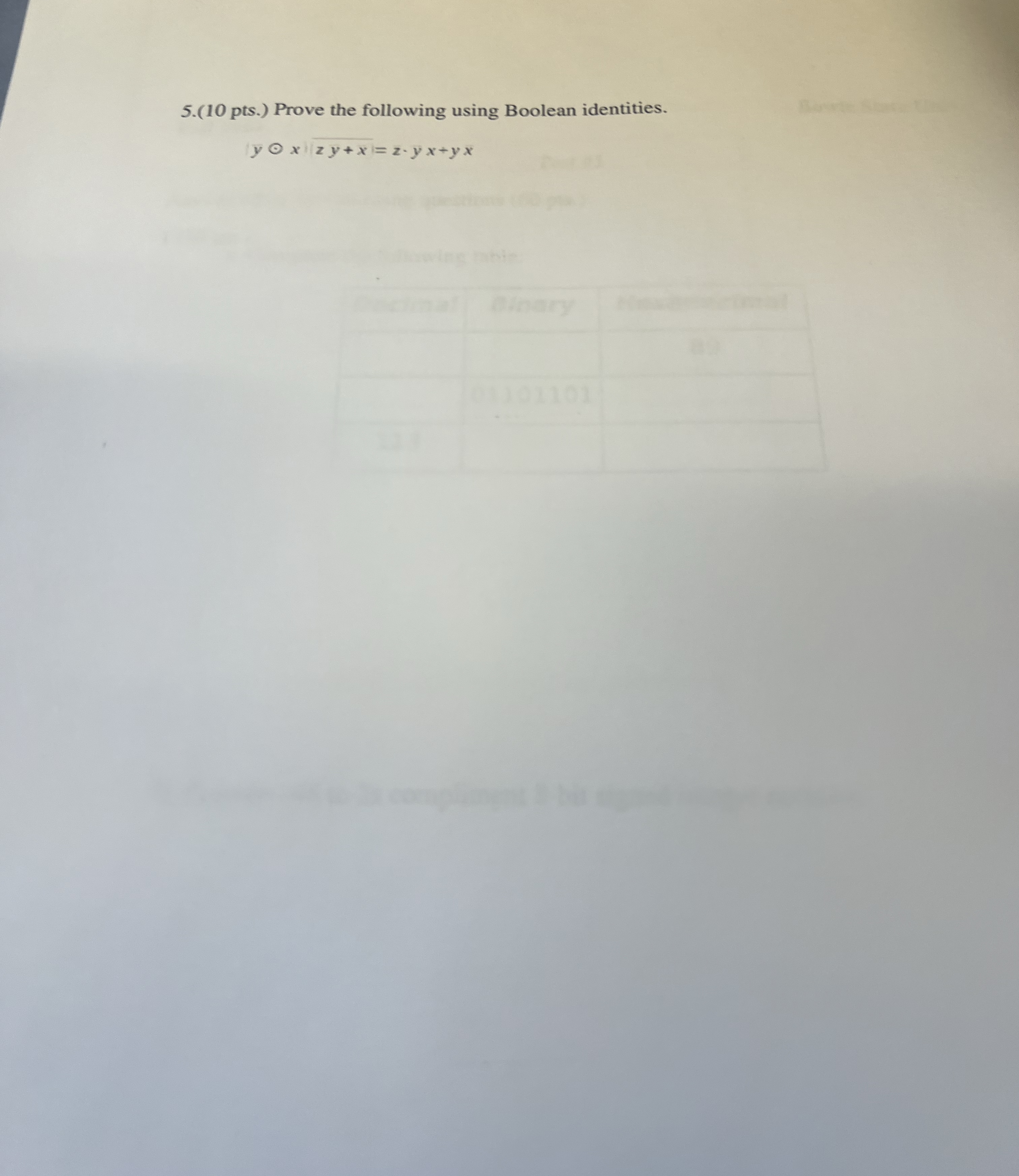 pts . ) Prove the following using Boolean