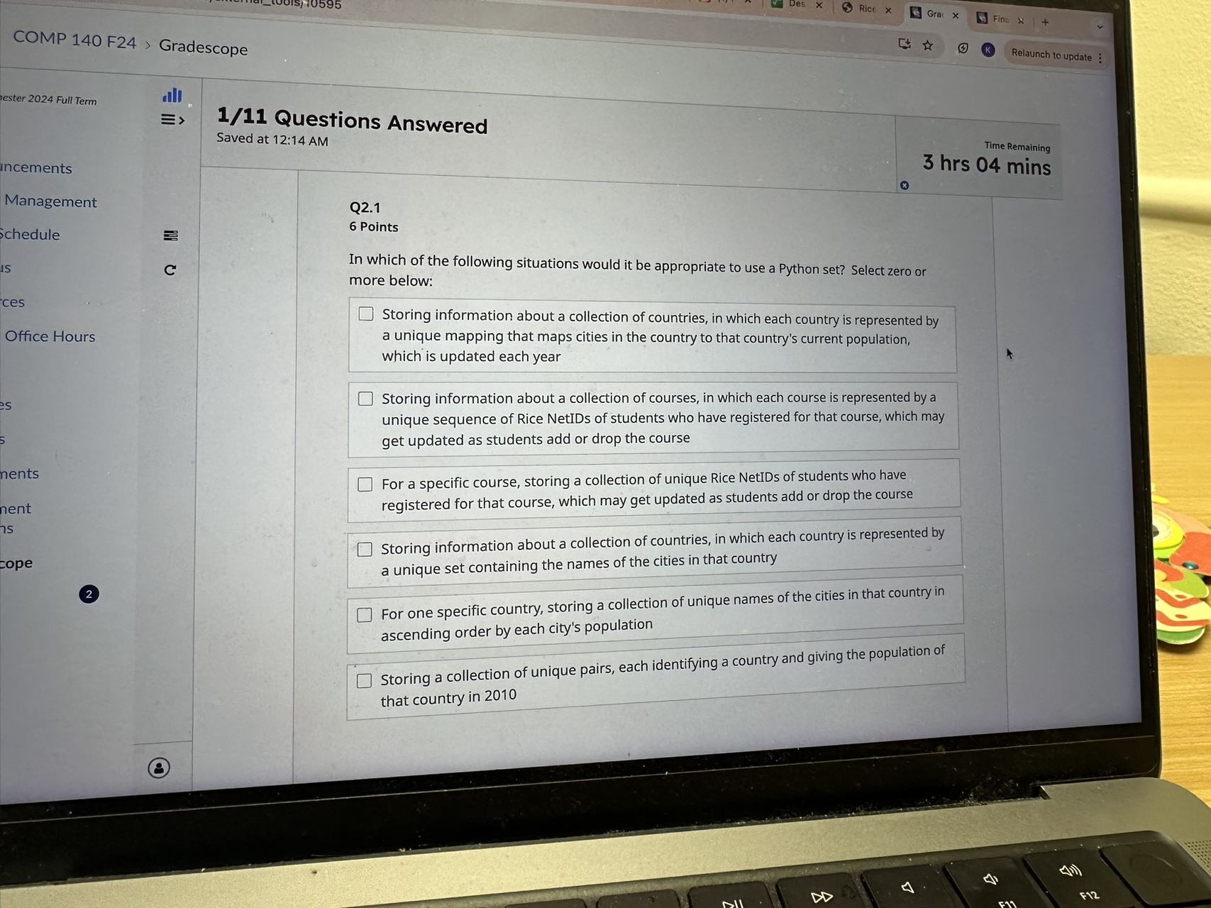 Q 2 . 1 6 Points In which of the following