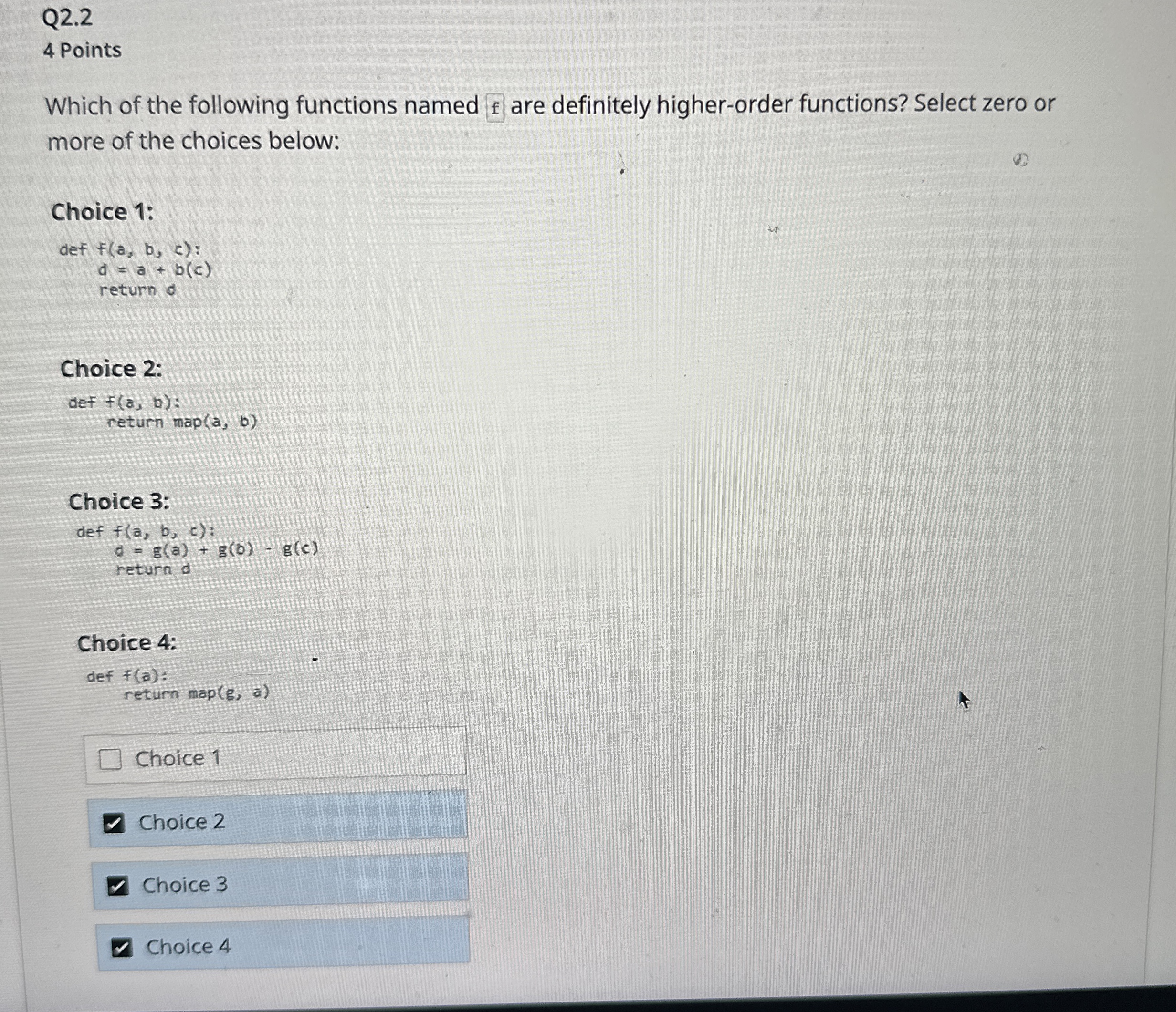 Q 2 . 2 4 Points Which of the following functions