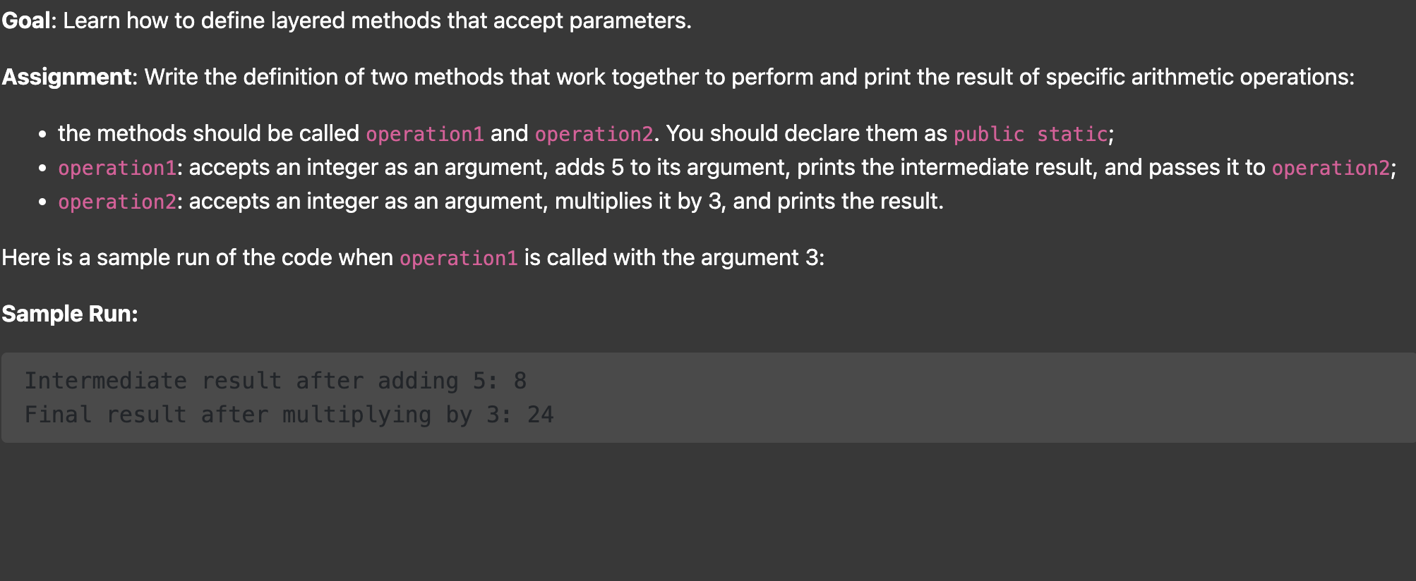 JAVA Write the definition of two methods that