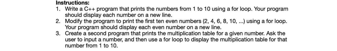 Instructions: Write a C + + program that prints