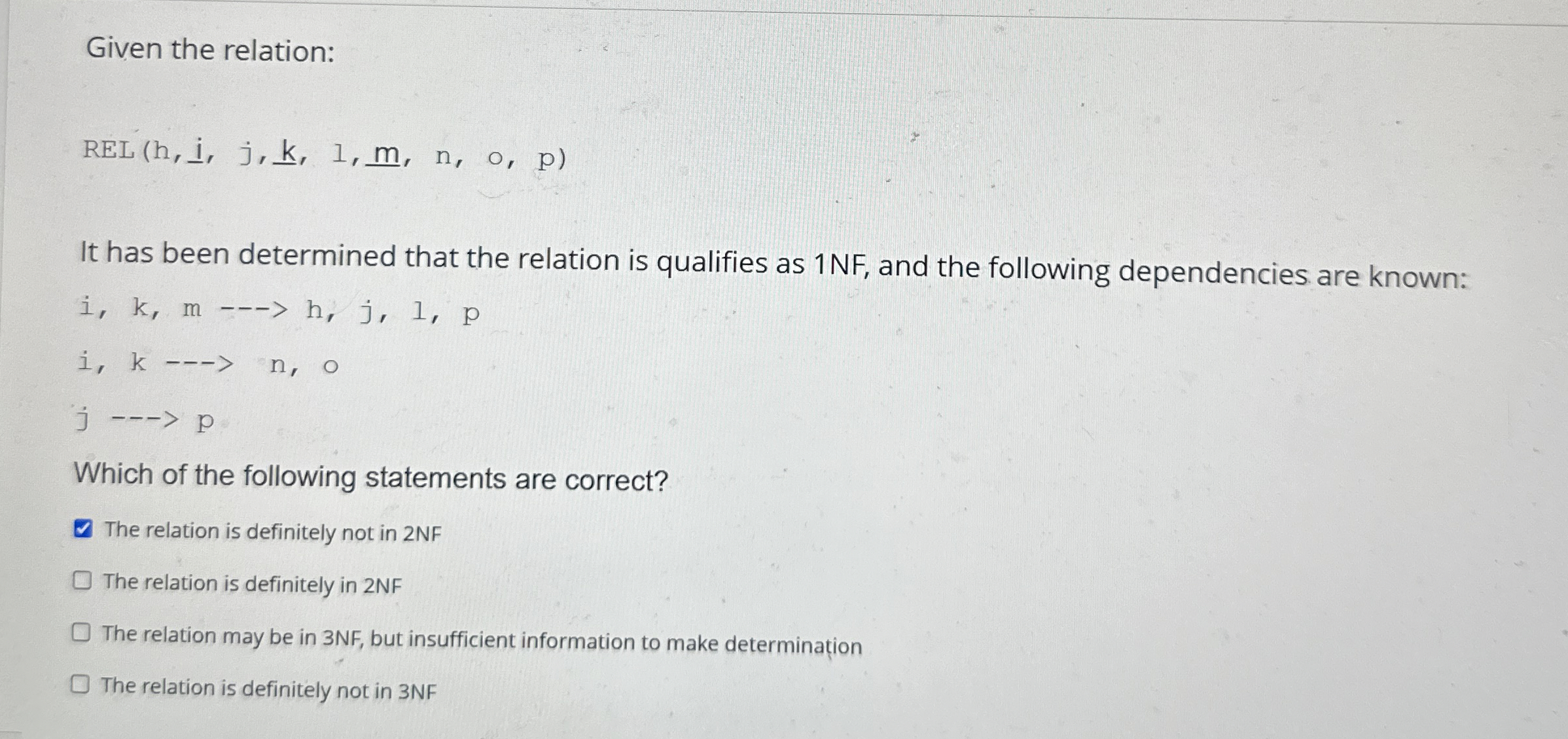 Given the relation: REL ( h , i , j , k , l , m ,